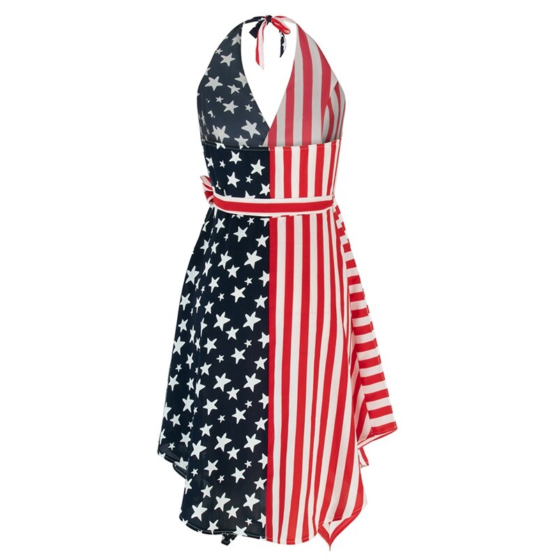 Women Dress Sexy Irregular Stitching Dress American Flag Pattern ...